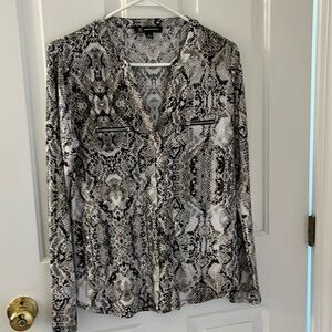 INC Long sleeve v-neck black, white and tan. Size S